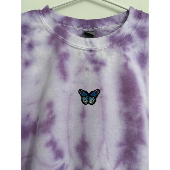 purple bunch tie dye cropped crewneck sweater - Picture 2 of 3